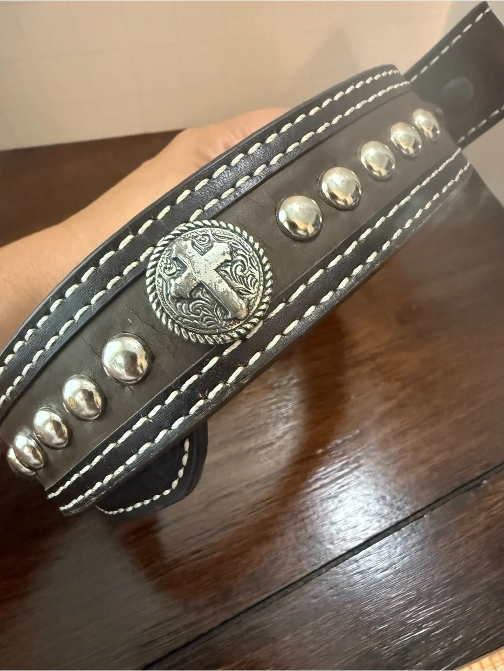Kids Western Brown Leather Belt size 22 Silverplated Concho Accents Cowboy Rodeo